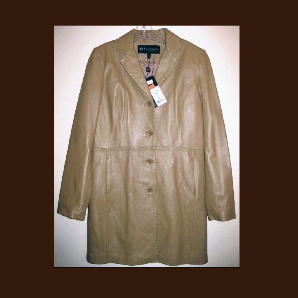 Nwt Lambskin Leather Coat M $298 Tan Brown 3/4 Length Short Pockets Jacket